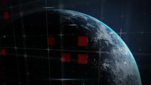 Animation of grid, lights and data processing over globe on dark background Stock Footage 329770870