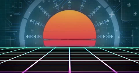 Animation of grid network in seamless pattern against round scanner and Stock Footage 328462779