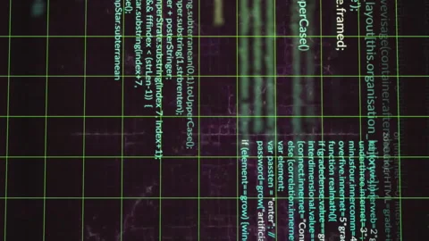 Animation of grid pattern and computer language over black background Stock Footage 312353422
