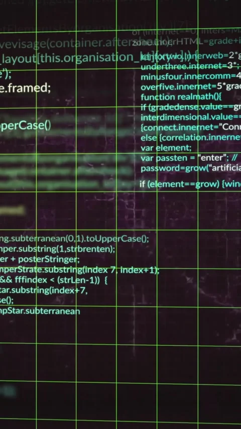 Animation of grid pattern and computer language over black background Stock Footage 323578811