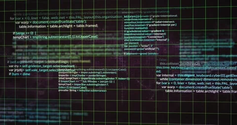 Animation of grid pattern and computer language over black background Stock Footage 328648911