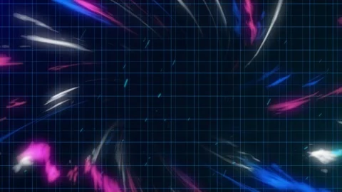 Animation of grid pattern and multicolored dynamic wave pattern against black Video stock 330732687