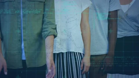 Animation of grid pattern and programming language over diverse coworkers with Video stock 221007948