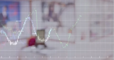 Animation of grid pattern with multiple line graphs showing business report over Stock Footage 329169448