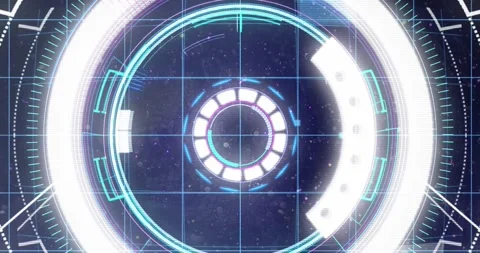 Animation of grid pattern over circles and arc reactor against abstract Stock Footage 244735342
