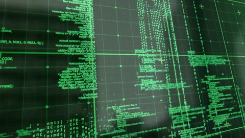 Animation of grid pattern over computer programming language against black Stock Footage 315734333