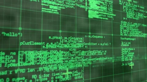 Animation of grid pattern over green computer programming language against black Stock Footage 229213785