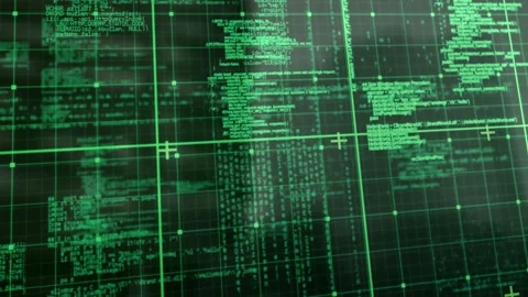 Animation of grid pattern over green computer programming language against black Stock Footage 327202378