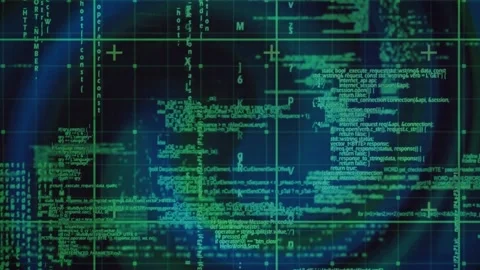 Animation of grid pattern over programming language against abstract pattern in Video stock 232807613