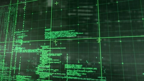 Animation of grid pattern over programming language against black background Stock Footage 329414401