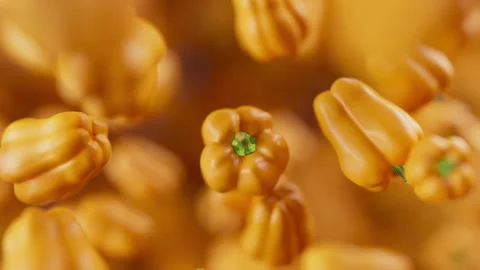 Animation of a group of bell pepper. Defocus. Close-up. Stock Footage 314043409