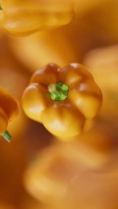 Animation of a group of bell pepper. Defocus. Close-up. Stock Footage 314836761