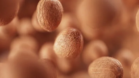 Animation of a group of coconuts. Defocus. Close-up. Video stock 312576112