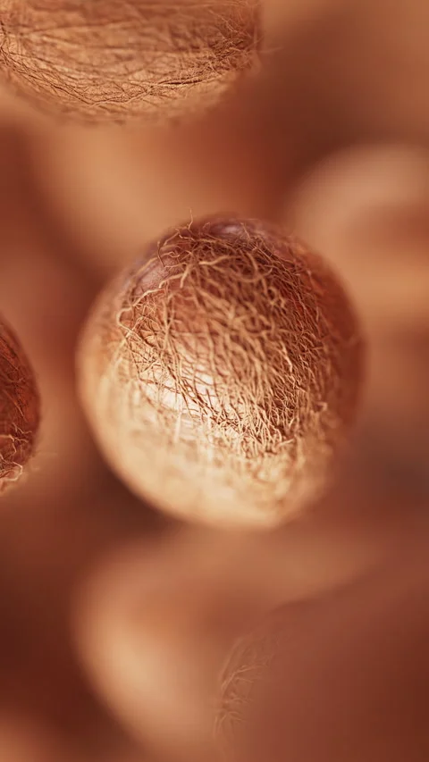 Animation of a group of coconuts. Defocus. Close-up. Video stock 312576201