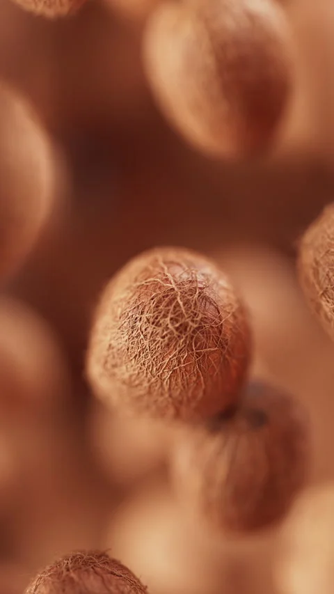 Animation of a group of coconuts. Defocus. Close-up. Stock Footage 313287458