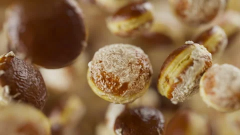 Animation of a group of donuts. Defocus. Close-up. Video stock 312576426