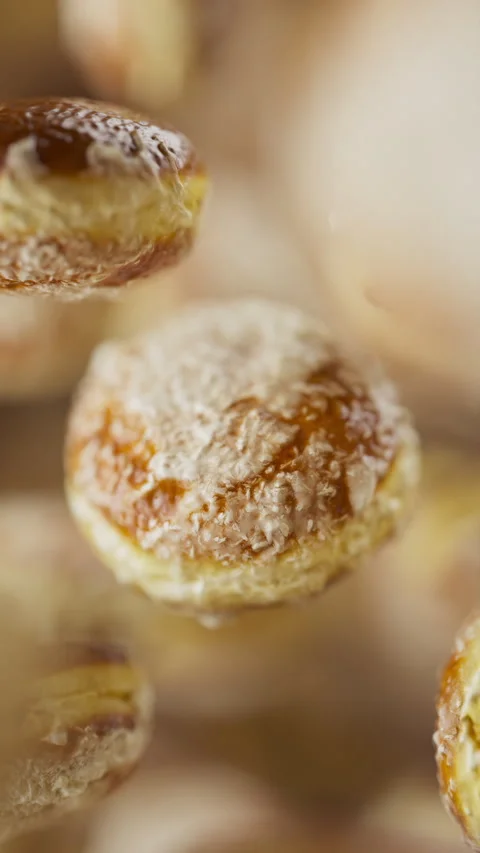 Animation of a group of donuts. Defocus. Close-up. Stock Footage 313288039