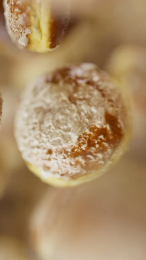 Animation of a group of donuts. Defocus. Close-up. Stock Footage 314043845