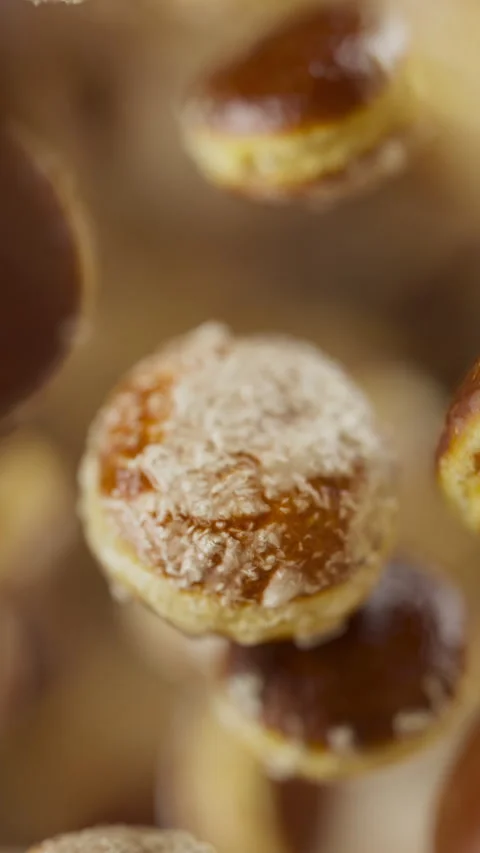 Animation of a group of donuts. Defocus. Close-up. Stock Footage 314837830