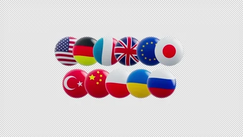 Animation of a group of flags of countries stylized as a sphere.  alpha chann Stock Footage 251530028