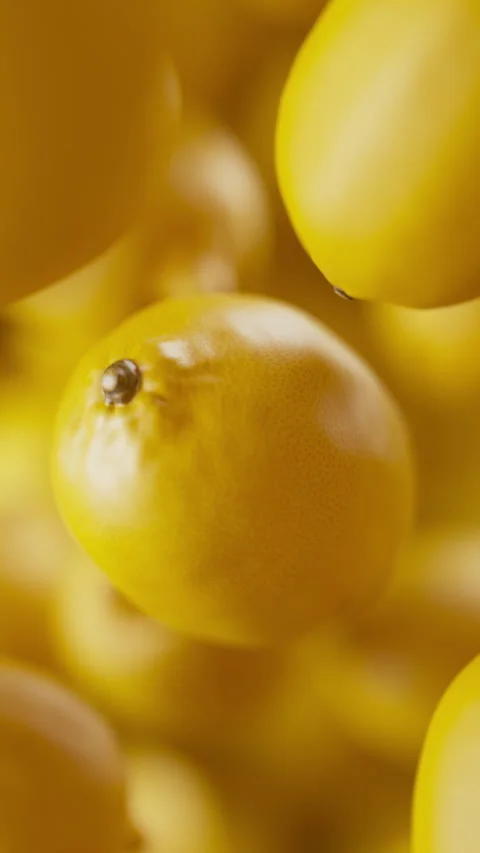 Animation of a group of lemons. Defocus. Close-up. Stock Footage 308076504