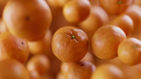 Animation of a group of mandarin. Defocus. Close-up. Video stock 312577172
