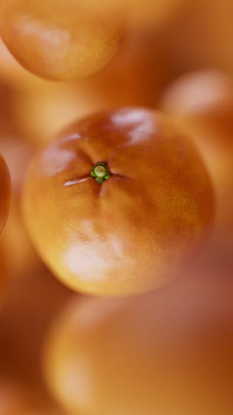 Animation of a group of mandarin. Defocus. Close-up. Video stock 312577190