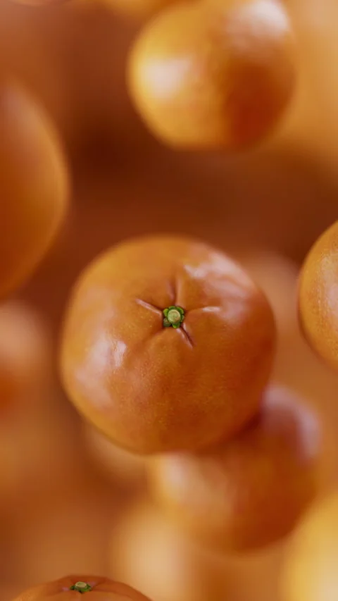 Animation of a group of mandarin. Defocus. Close-up. Stock Footage 313288926