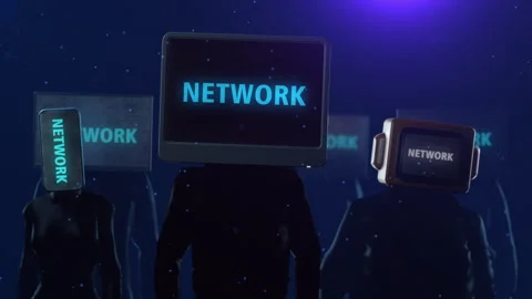 Animation of a group of people with monitors instead of heads with the inscri Stock Footage 265145275