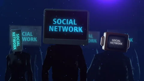 Animation of a group of people with monitors instead of heads, with the inscr Stock Footage 265145290