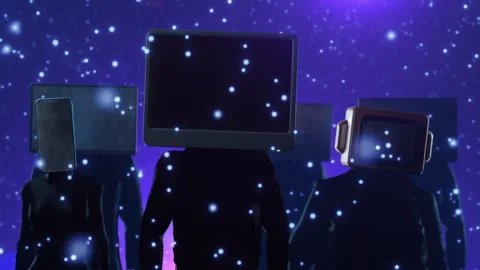 Animation of a group of people with monitors instead of heads Stock Footage 265145310