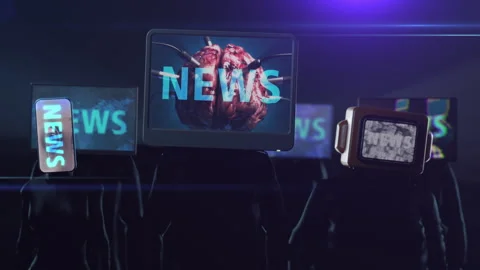 Animation of a group of people with monitors instead of heads with the inscri Stock Footage 265145348