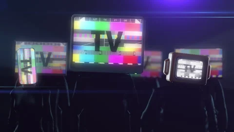 Animation of a group of people with monitors instead of heads with the inscri Stock Footage 265145362