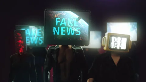 Animation of a group of people with monitors instead of heads with the inscri Stock Footage 265145401