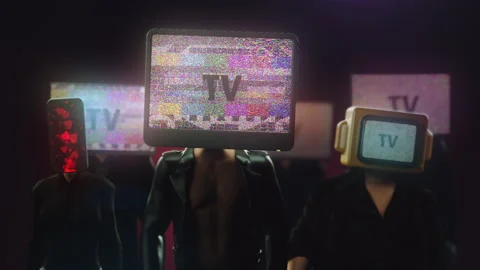 Animation of a group of people with monitors instead of heads with the inscri Video stock 265145426
