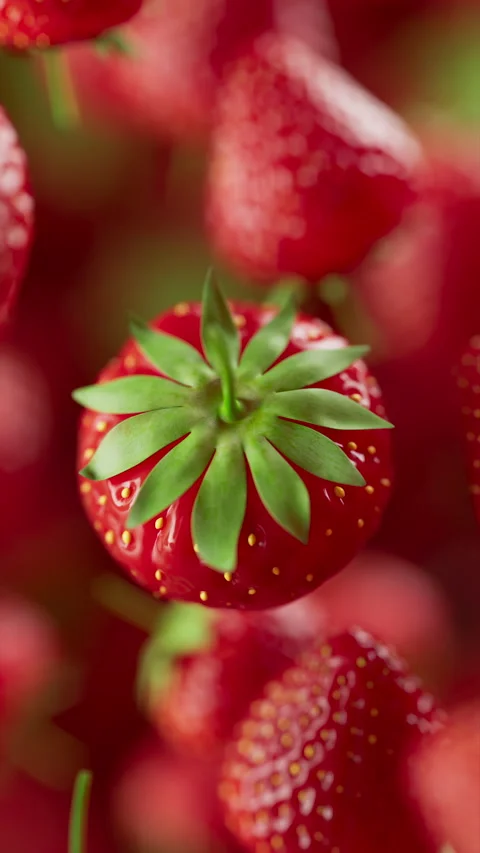 Animation of a group of strawberry. Defocus. Close-up. Video stock 312112392