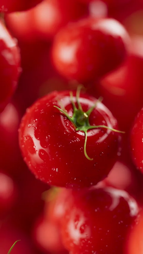Animation of a group of tomato. Defocus. Close-up. Video stock 312112514
