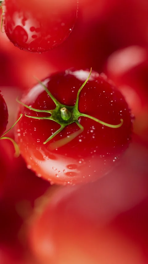 Animation of a group of tomato. Defocus. Close-up. Video stock 312578202
