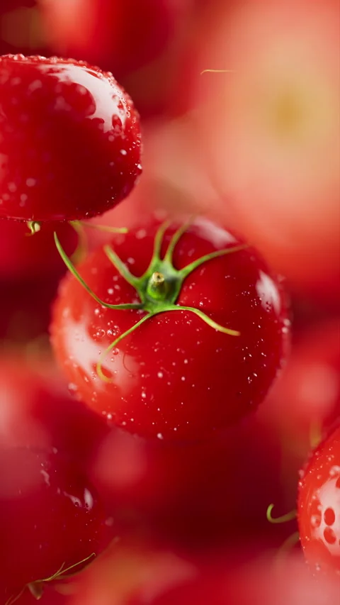 Animation of a group of tomato. Defocus. Close-up. Stock Footage 313289199