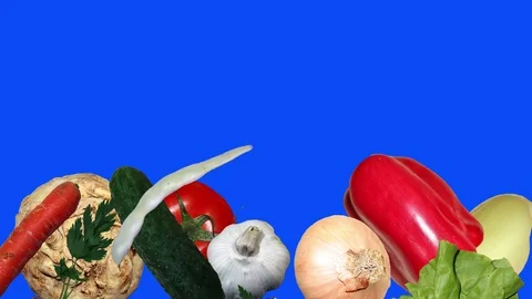 Animation group of vegetables on blue screen Stock Footage 120488958