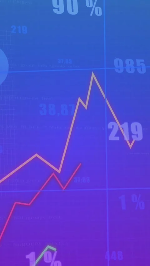 Animation of growing graph over changing numbers and multiple graphs on blue Stock Footage 344706364