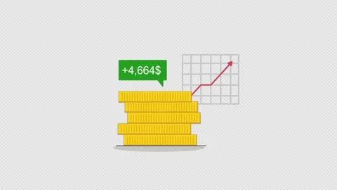 Animation of Growing Stack of Coins with Rising Financial Chart - Transparent Stock Footage 337695929