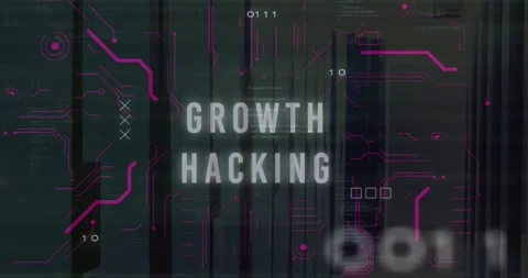 Animation of growth hacking text and binary codes over computer language on Stock Footage 328520509