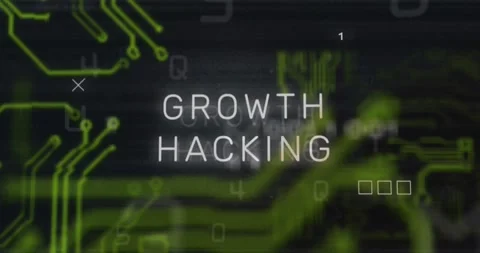 Animation of growth hacking text over data processing and computer circuit board Stock Footage 330052210