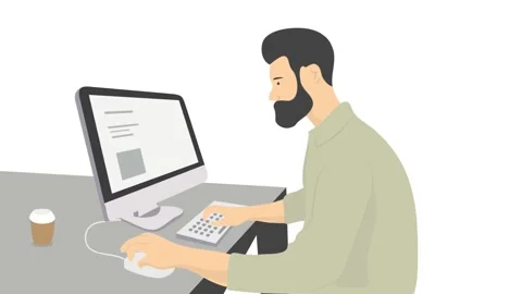 Animation, the guy is sitting at the computer Stock Footage 197376532