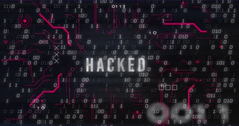 Animation of hacked text and binary coding data processing over circuit board Stock Footage 235075952