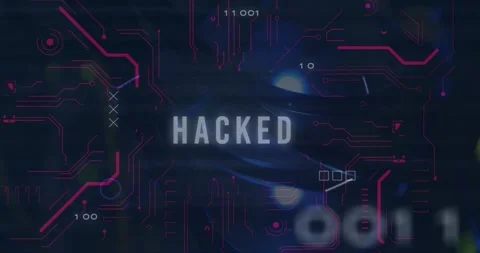 Animation of hacked text and data processing over computer motherboard Stock Footage 330291379