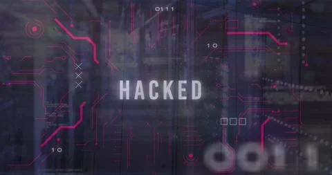 Animation of hacked text, binary codes and computer language, circuit board Stock Footage 328457592