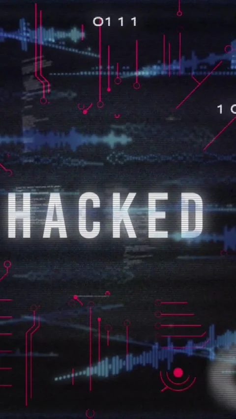 Animation of hacked text, circuit board pattern over soundwaves and computer Stock Footage 342600868