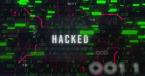 Animation of hacked text over binary codes and bars with circuit board pattern Stock Footage 242067694